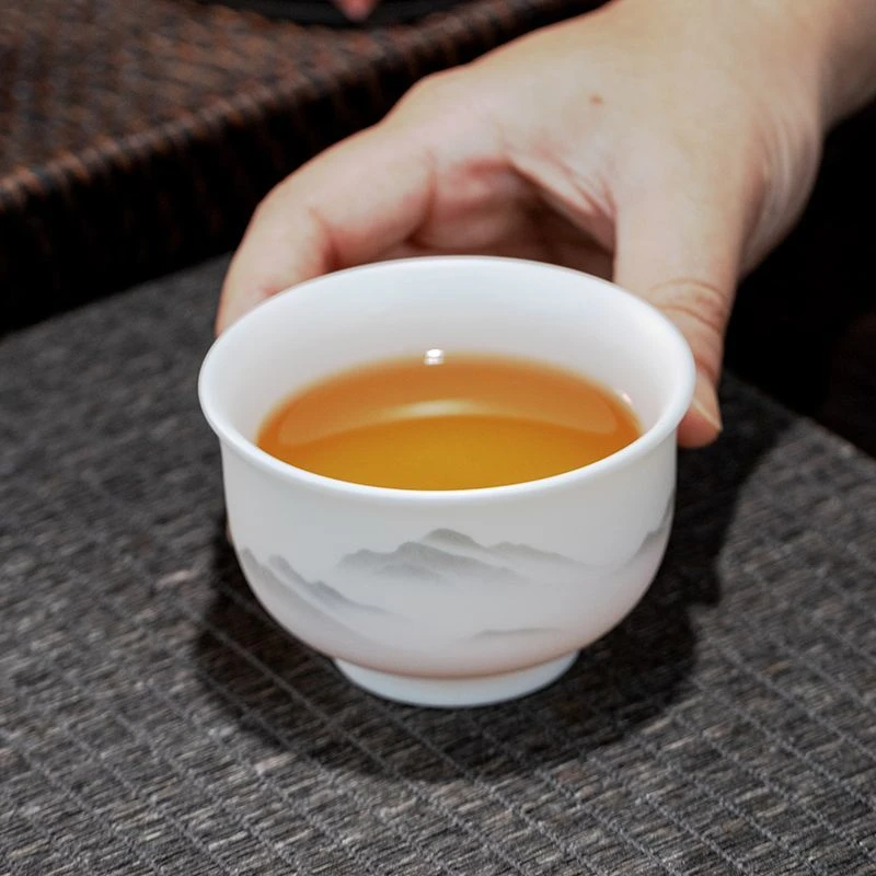 羊脂玉瓷素烧主人杯陶瓷茶杯单个品茗杯白瓷功夫单杯个人专用茶碗