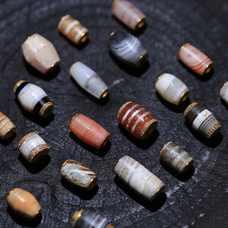 古珠镶蚀红玉髓线珠镶嵌18k金文玩配饰顶珠腰珠缠丝满砂按规格发