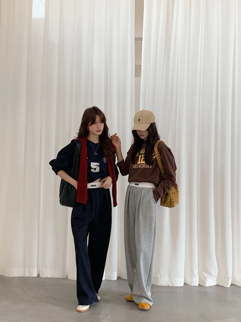 拼接阔腿韩系卫裤时尚宽松休闲裤百搭慵懒
