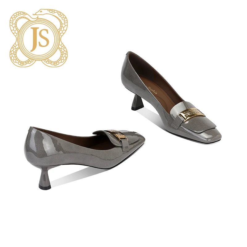 已开价，5046D52516Z气质时尚百搭真皮粗跟高跟方头单鞋复古法式