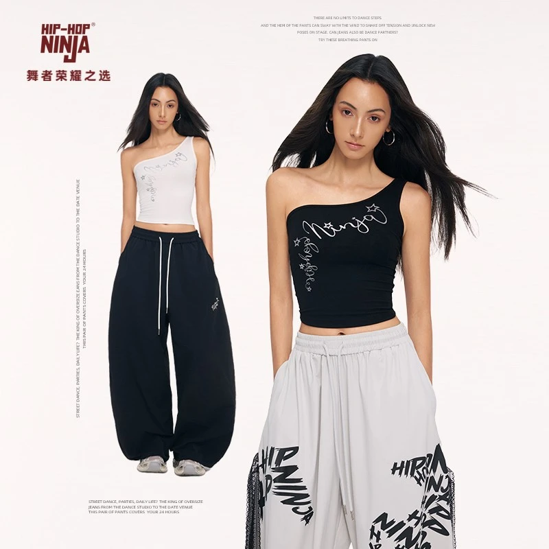 HIPHOP NINJA爵士舞街舞单肩吊带背心女美式复古辣妹内搭外穿上衣