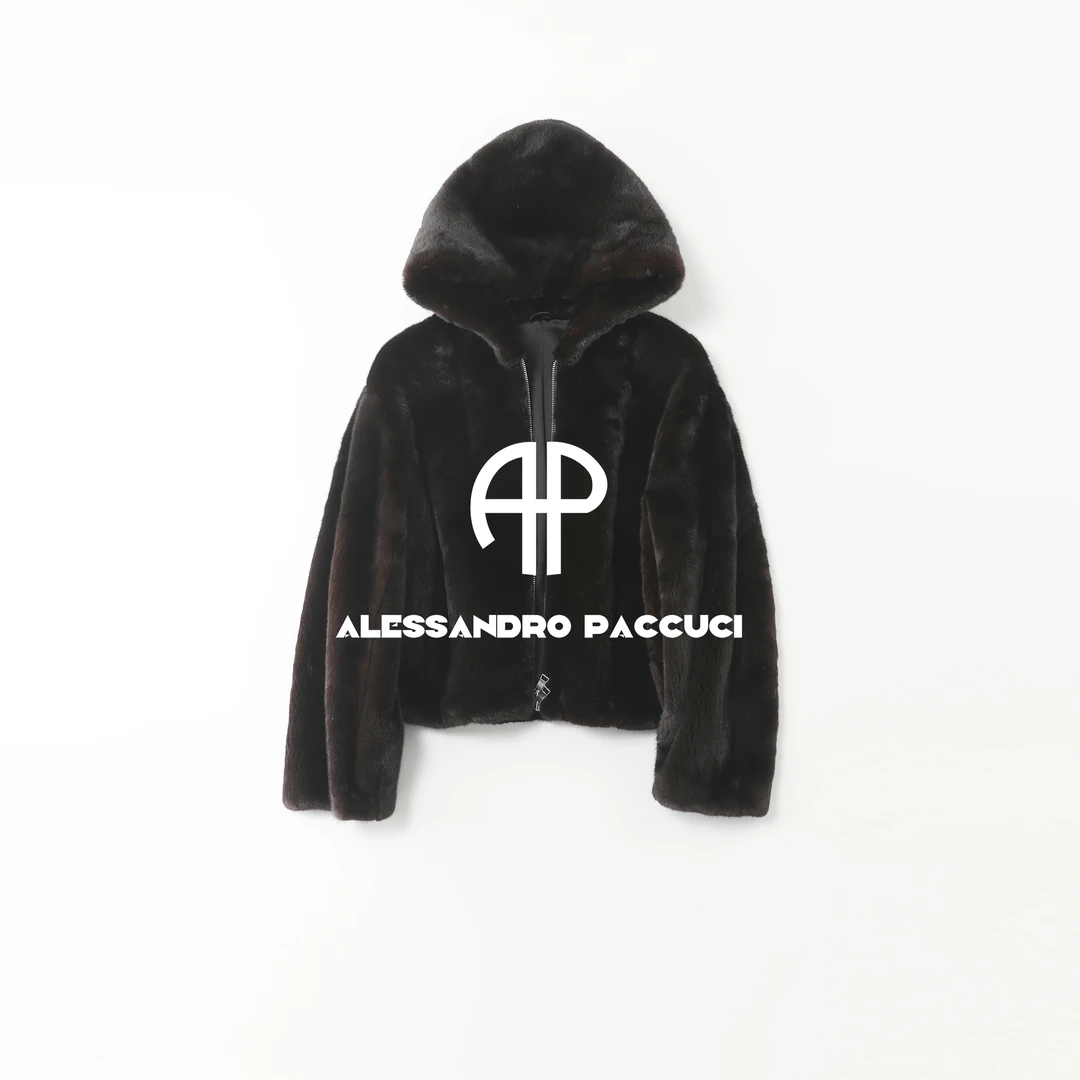 SAGA✖AP洛哥54088CS进口水貂连帽半抽刀保暖时尚拉链皮草外套