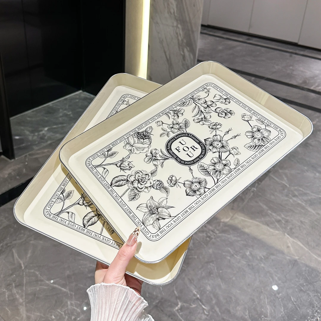 法式复古小香风托盘水果食物餐盘家用茶几玄关长方形摆件收纳盘子