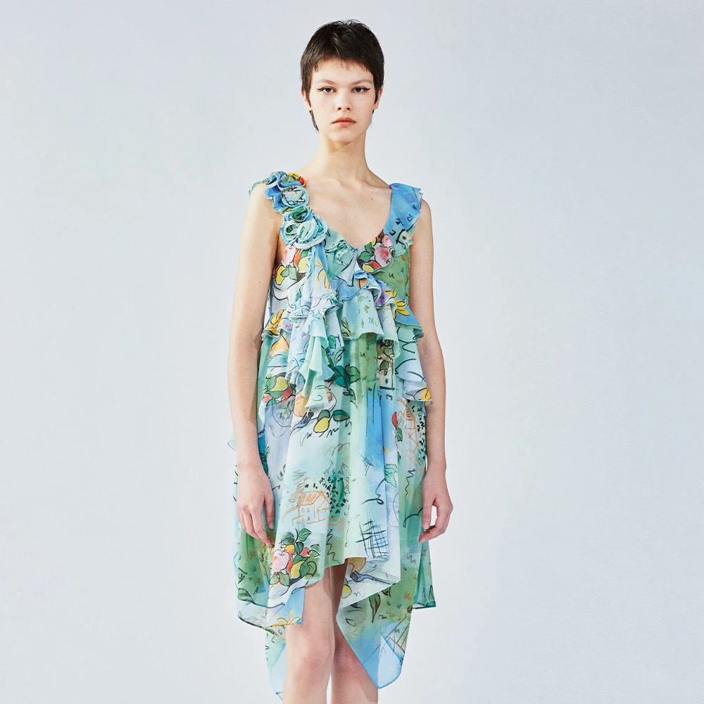 UOOYAA/乌丫「爱与食物」手绘水彩立体盘花连衣裙UY25233L135164