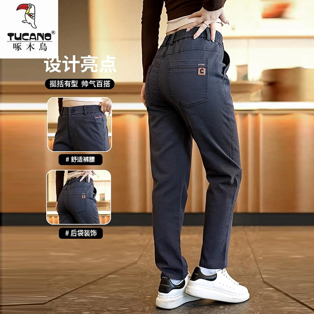 啄木鸟男士休闲裤2025秋冬加绒加厚高端商务男款长裤宽松直筒新款