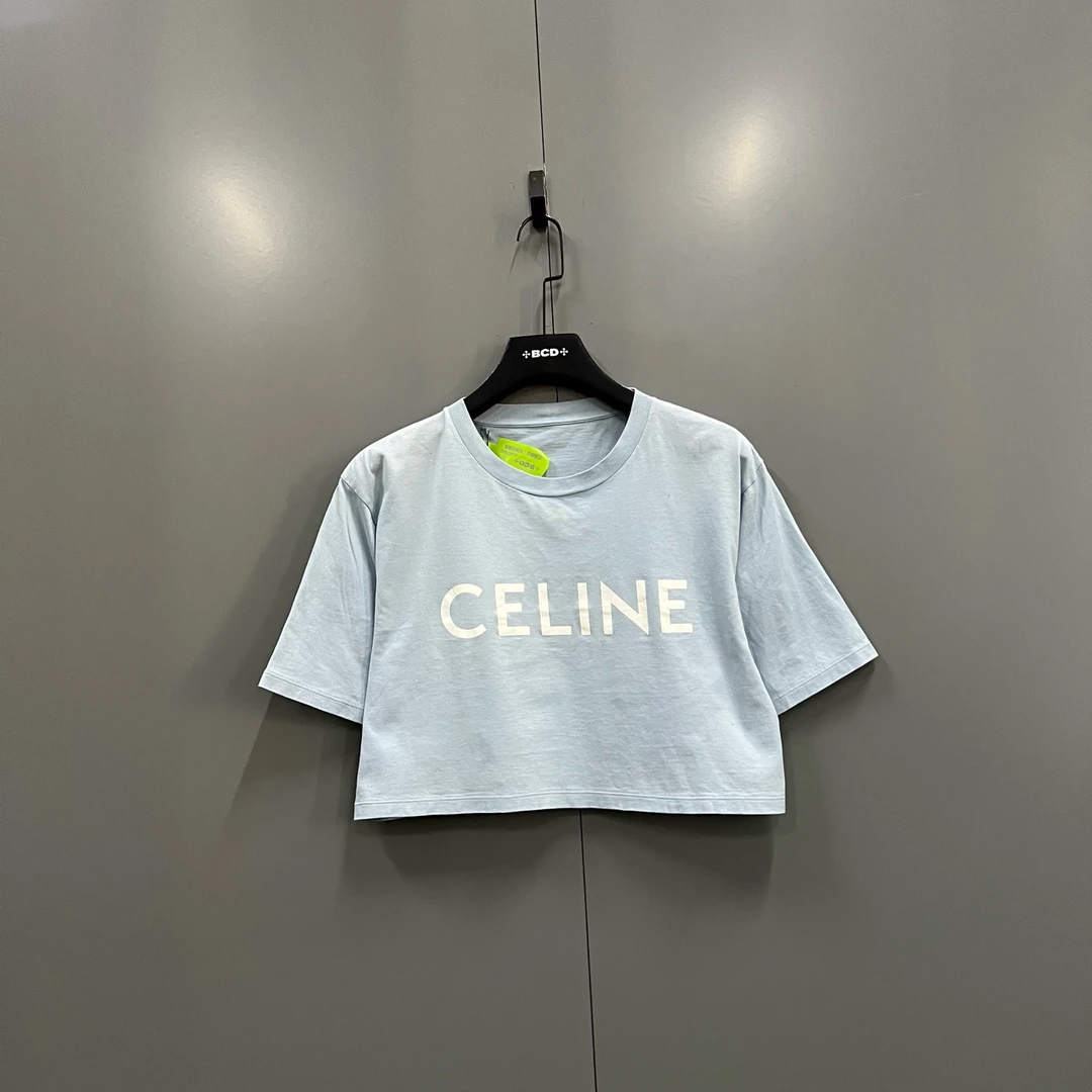 95新 Celine/思琳 tt4 蓝色字母logo短袖 95新/607246 无领