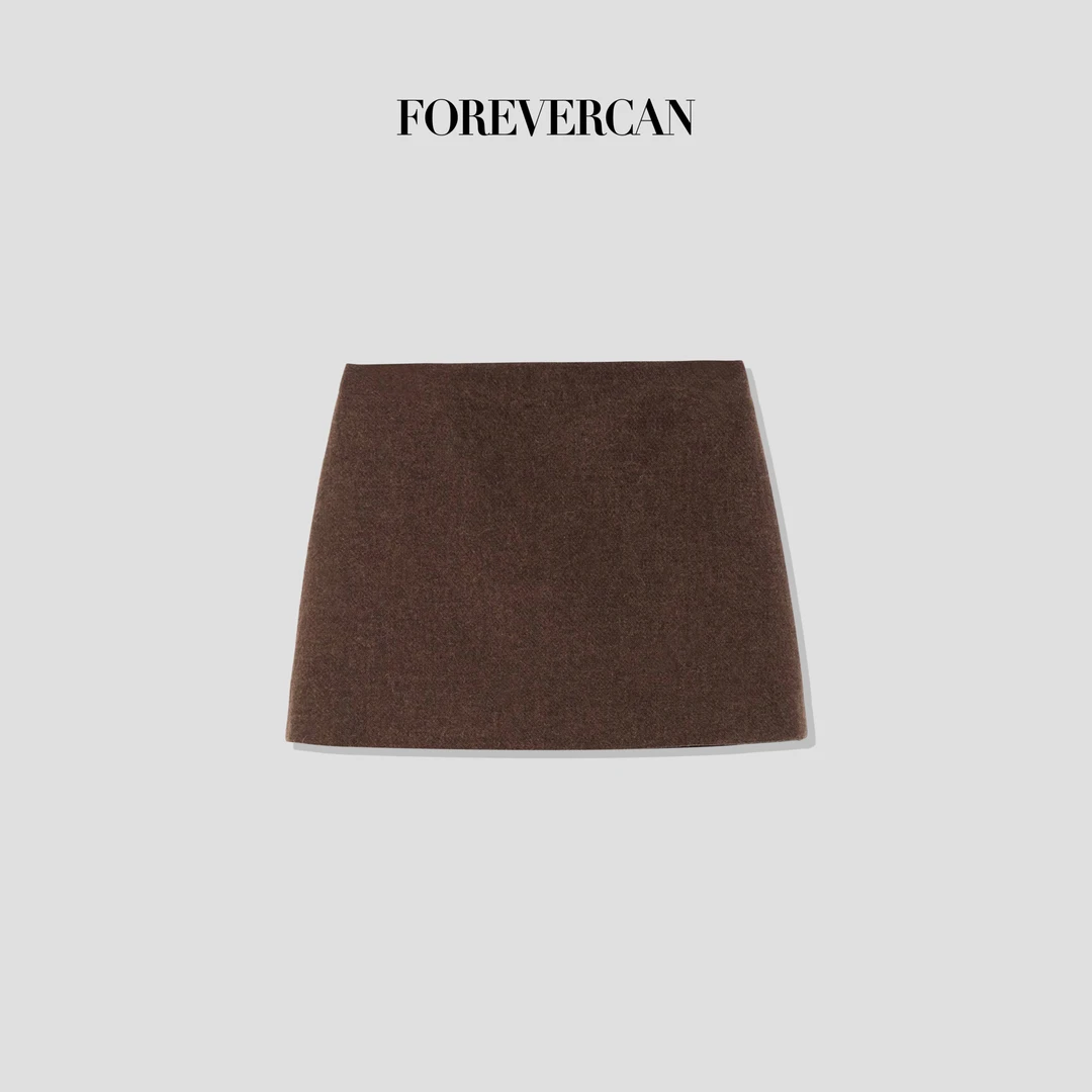 FOREVERCAN“漫游记”复古感100澳洲羊毛呢百搭高腰半身裙SD22640