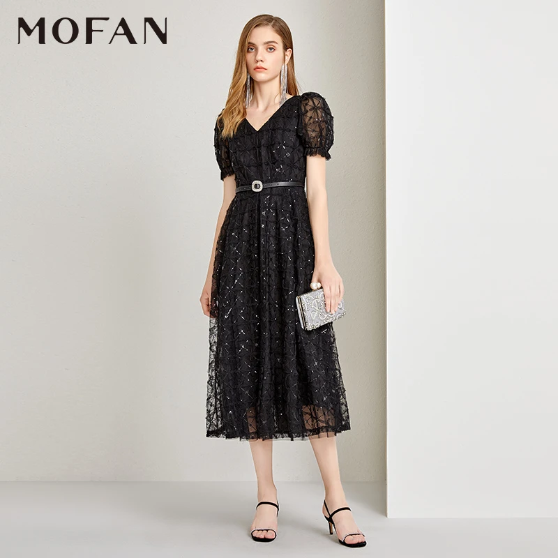 【小云总专属】MOFAN摩凡春新款黑色连衣裙MJL351087