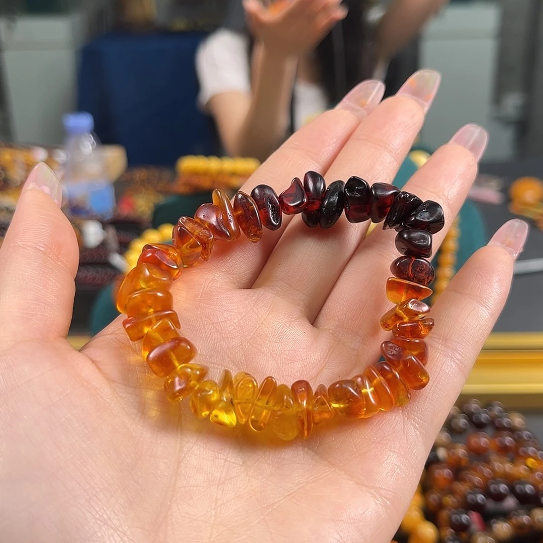 未镶嵌琥珀裸石彩虹手串