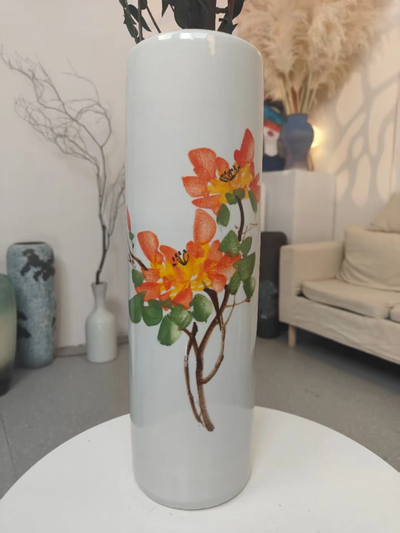 【手工绘画花瓶40cm】落地花瓶大号中式复古老师傅制作