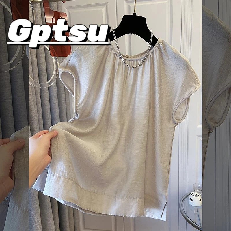 GPTSu2025夏季款飞飞袖雪纺衫大码女装胖mm别致遮肉显瘦衬衫上衣