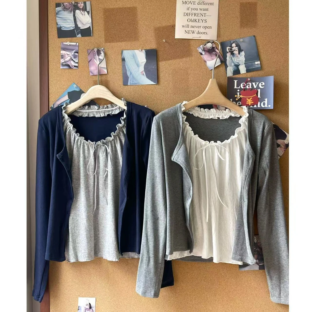 假两件长袖针织开衫显瘦百搭