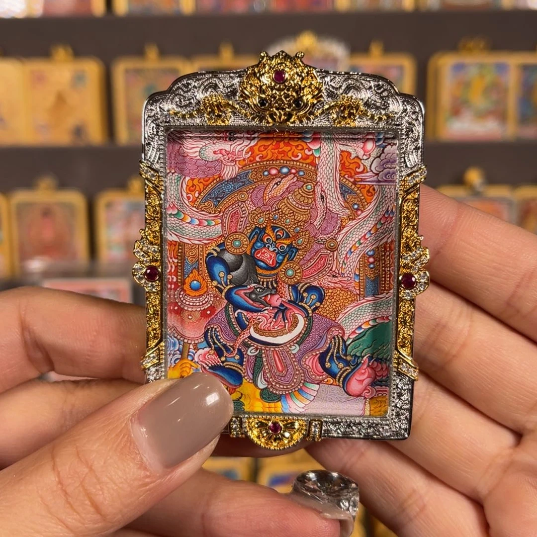 吊坠黑老爷青海热贡唐卡