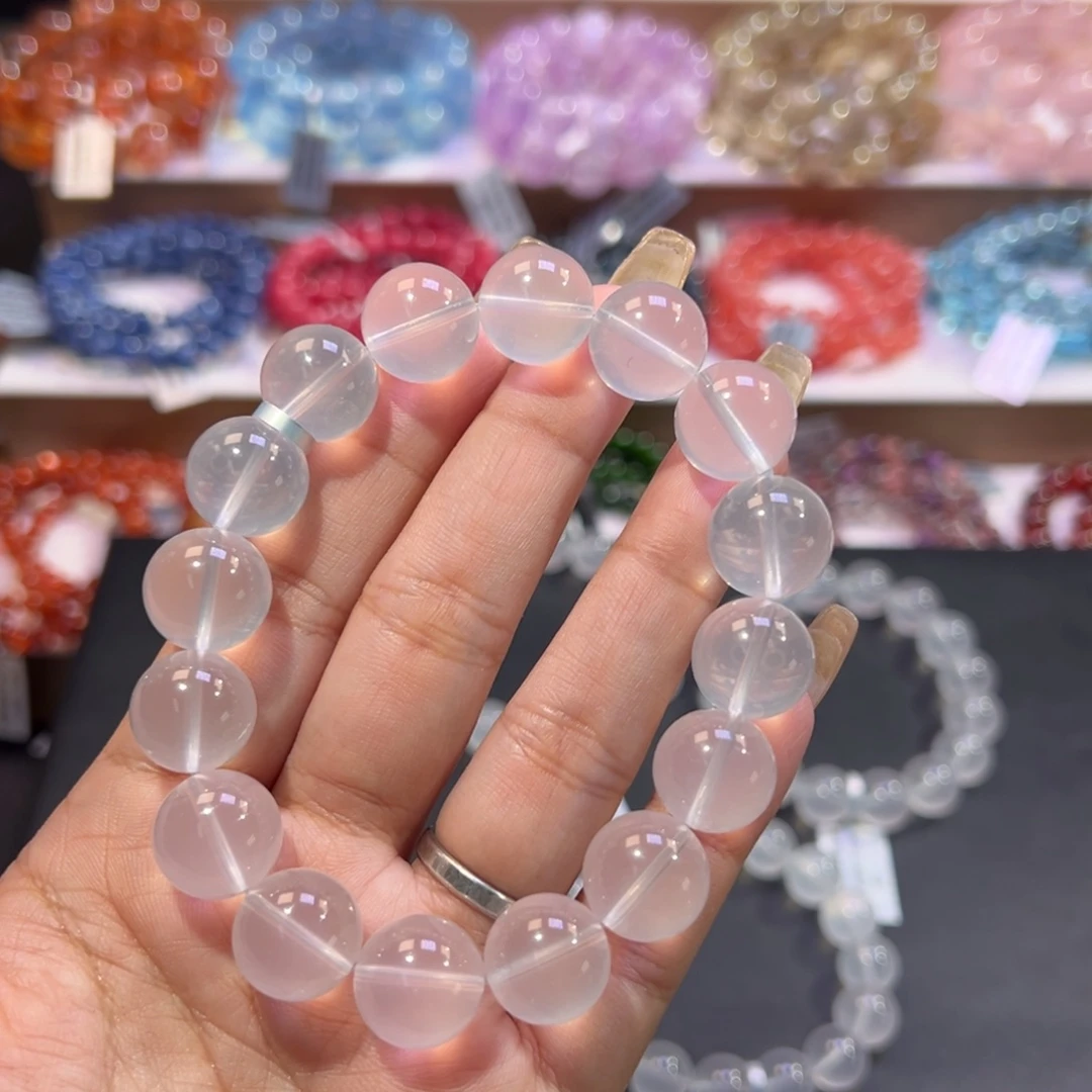 守***罗未镶嵌手串水晶天花板福利奶白晶13.6mm