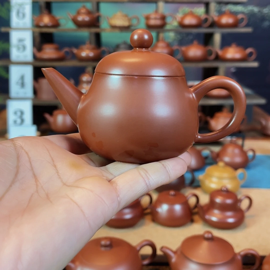 茶壶紫砂昇*潮州手工手拉朱泥剑流梨壶