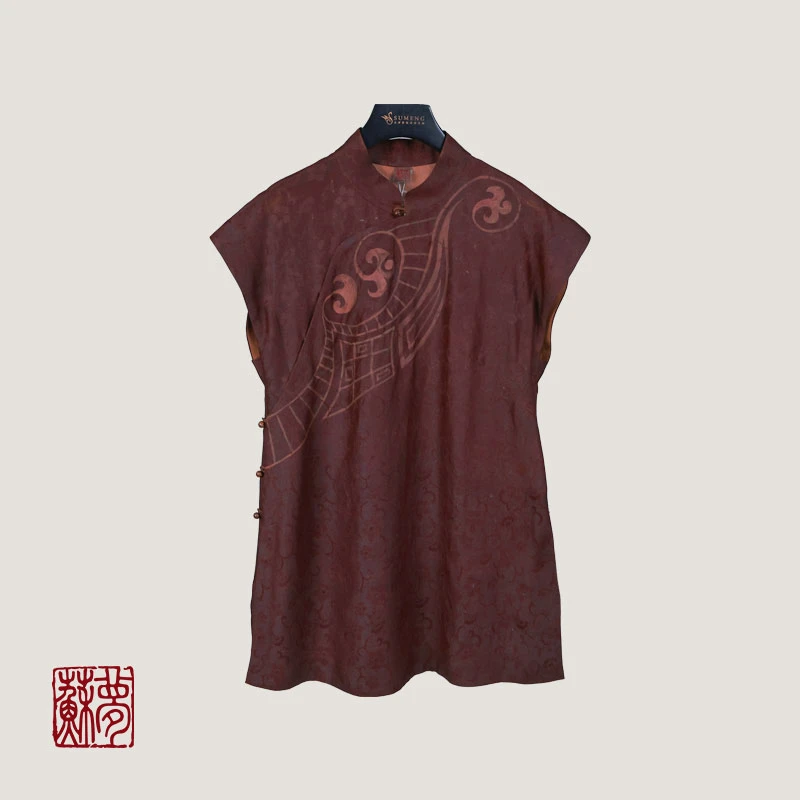 {苏梦}【福】红云纱手绘立领斜襟半大褂0103576