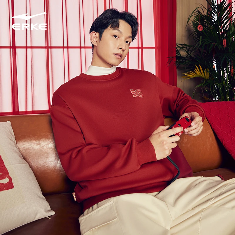 舒暖绒丨鸿星尔克新年款大红卫衣休闲加厚长袖51225101059-yl-hk