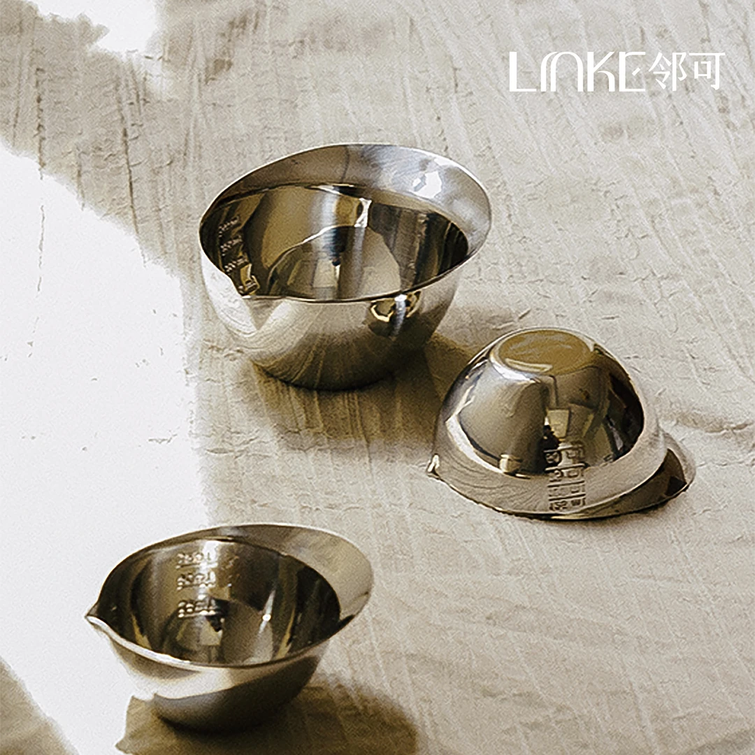 LINKE邻可18-10不锈钢量杯3件套鸡嘴兜套装多规格刻度量杯小碗