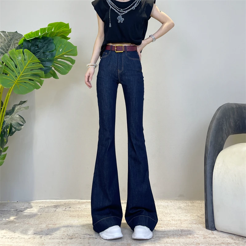 迪否夏季蓝色薄款高腰微喇牛仔裤弹力女新款修身显瘦喇叭裤6103