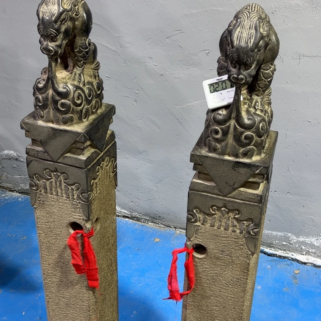 吸水兽拴马桩黑青石