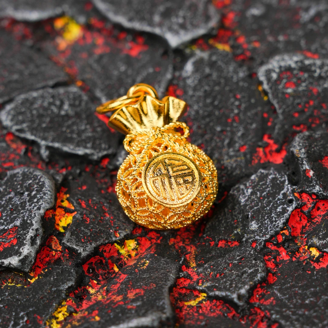 吊坠足银 足银掐丝镂空葫芦吊坠金色雕刻时尚