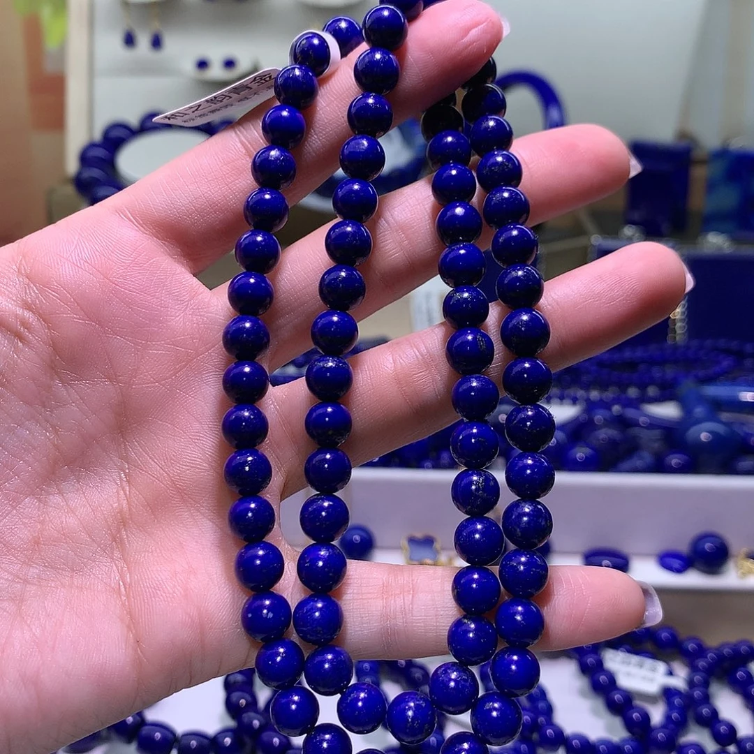 青金石未镶嵌天然原矿圆珠项链7.6m