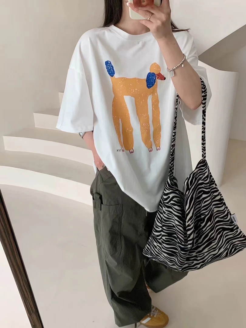 新款夏装短袖宽松休闲大码中性男女情侣T恤卡通羊驼百搭嘻哈宽松