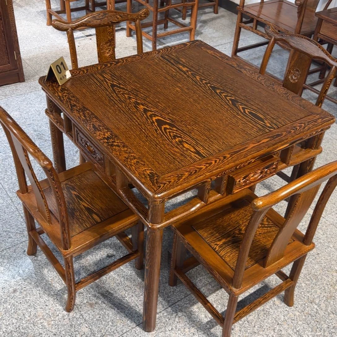 鸡翅木类成套家具78乘78高68一桌四椅