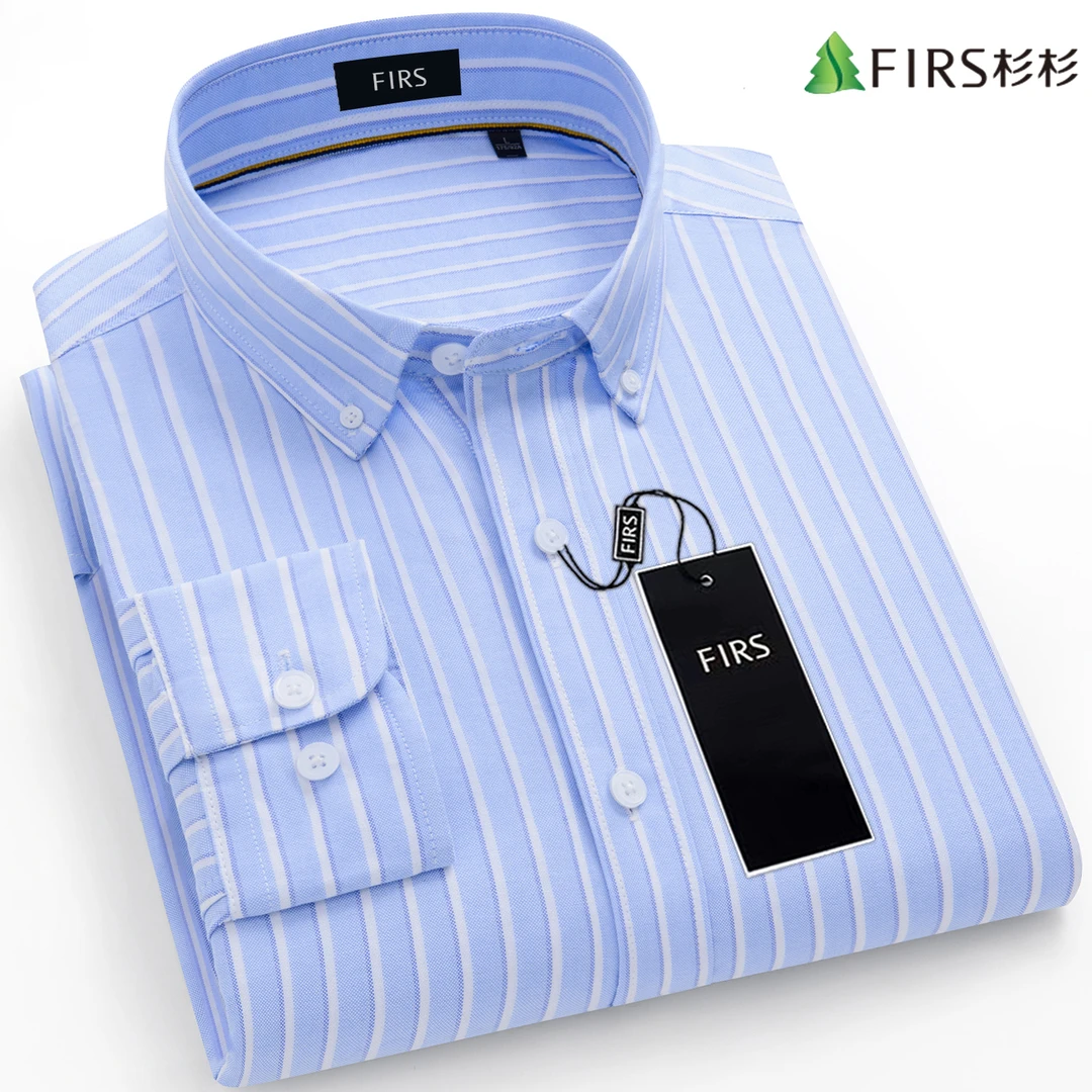 杉杉春秋男士尖领长袖条纹衬衫纯棉外套商务休闲职业内搭抗皱衬衫