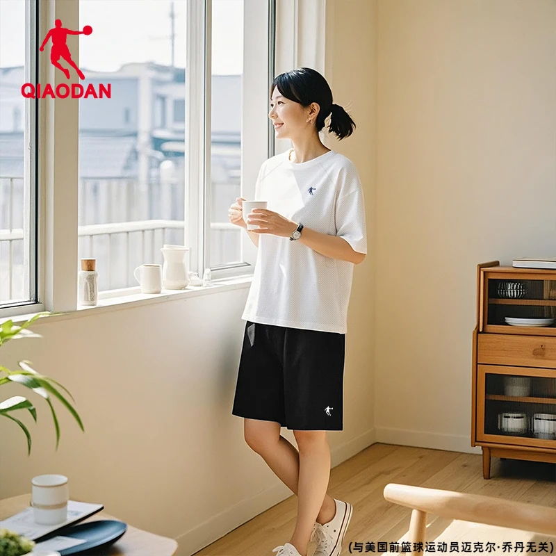 乔丹官方旗舰店运动套装女两件套夏季新款宽松短袖跑步白色健身服