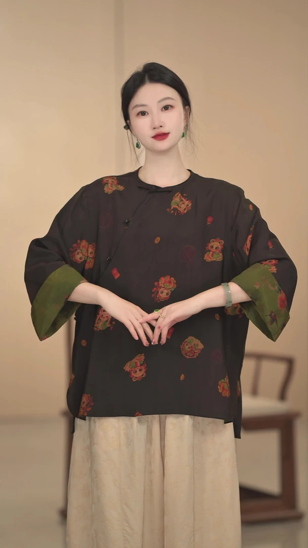 【生生不息】长袖新中式复古宽松提花立领提花中国风斜襟春夏圆领