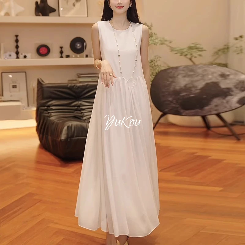 法式气质甜美白色背心连衣裙女夏季新款高级感减龄优雅通勤长裙子