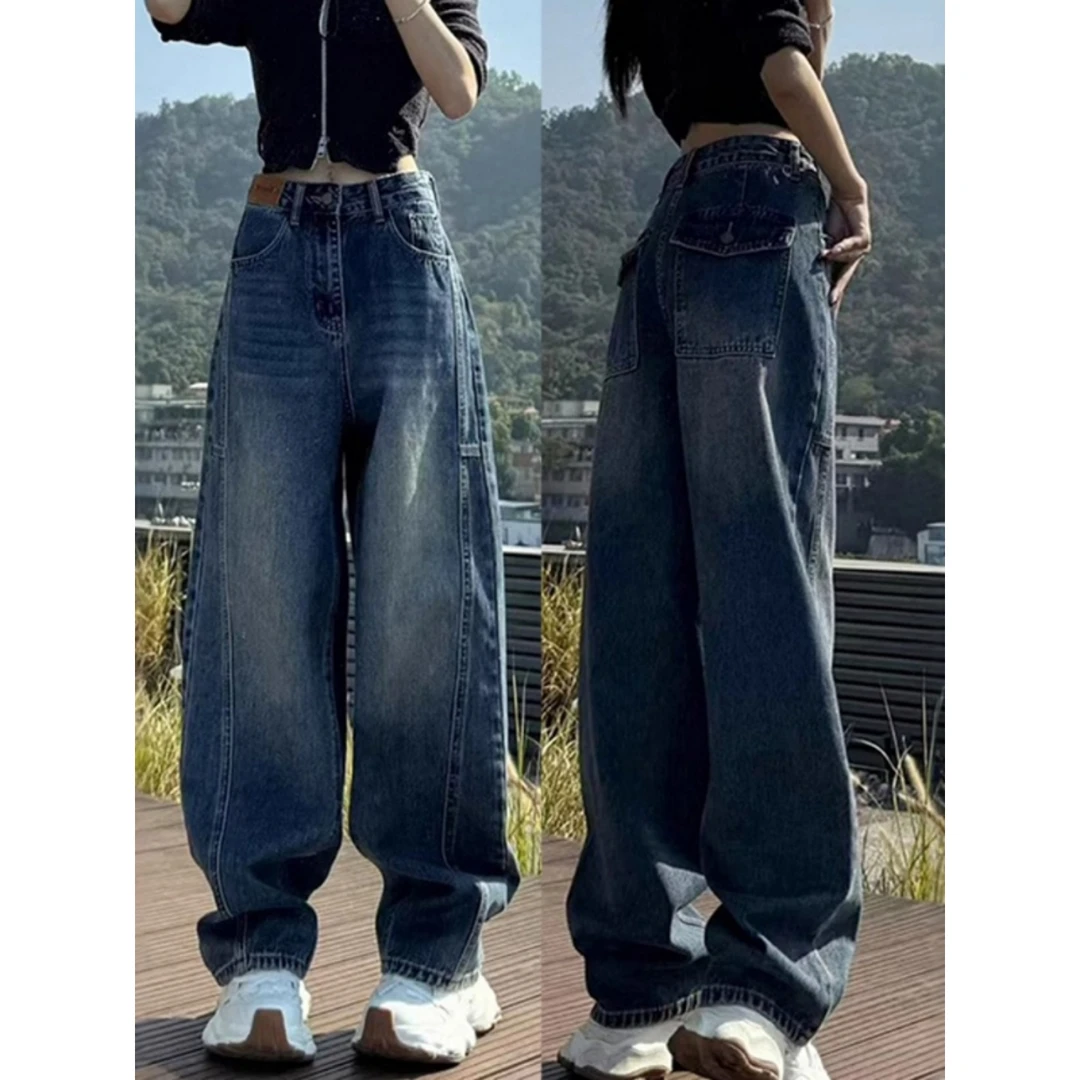 复古窄版弯刀阔腿牛仔裤女冬季2025新款小高腰女士设计感牛仔短裤