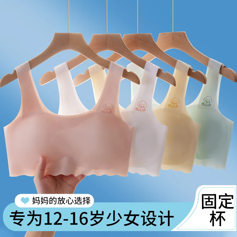 两件装夏季薄款冰丝青春发育期少女内衣防外扩儿童文胸学生美背