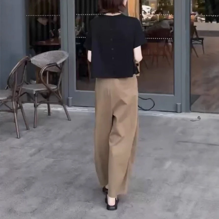 中年妈妈女装2025夏季新款简约两件套装短袖T恤阔腿裤时尚显瘦