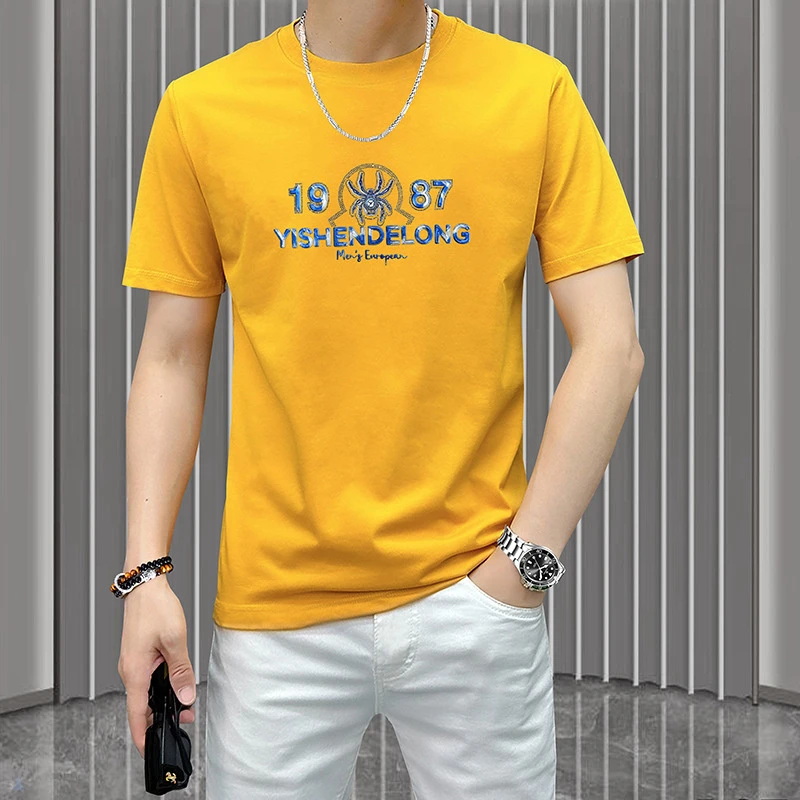 夏季男士休闲百搭潮流时尚ins半袖T恤 2025夏季新款欧美简约风青