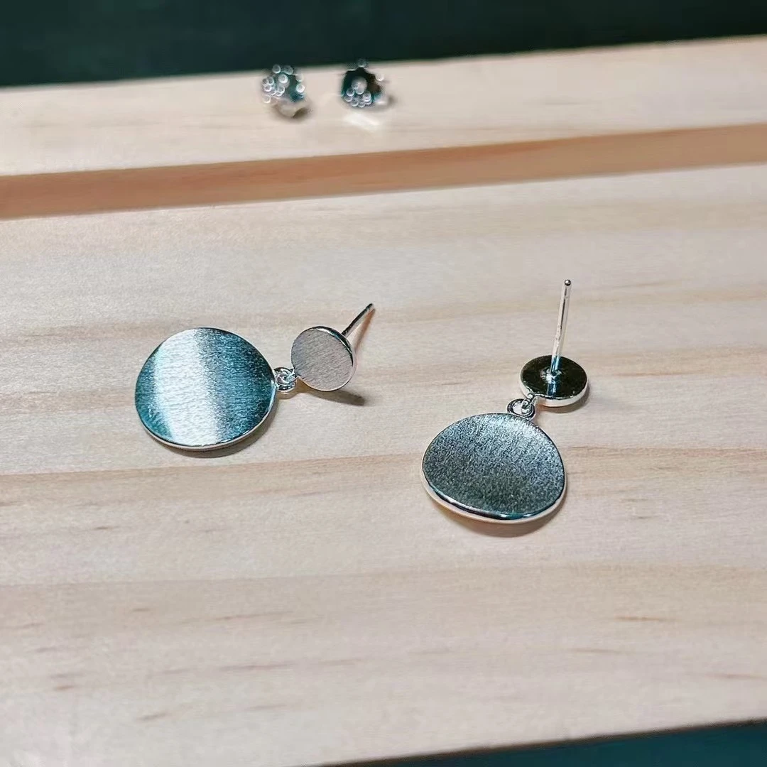 925银耳饰 925银拉丝双圆耳钉