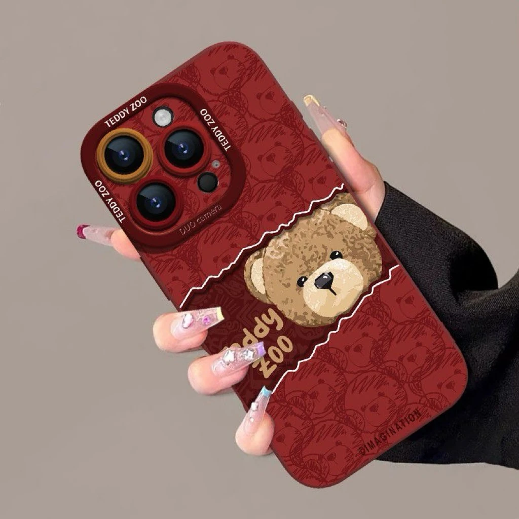 探头泰迪熊适用iphone16天使眼15手机壳苹果iPhone14磨砂13/12/11