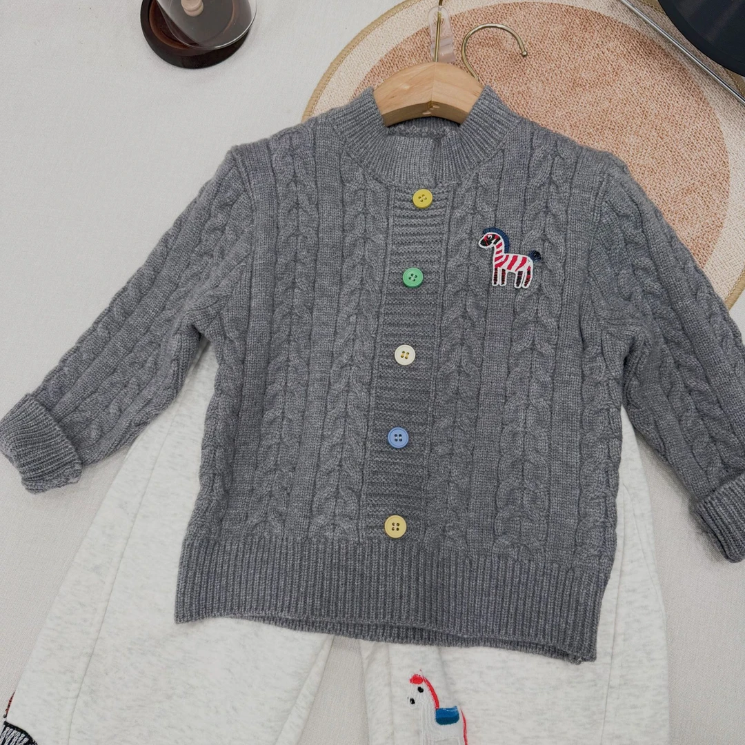 针织衫男女童毛衣上衣韩版纯色开衫加厚款百搭