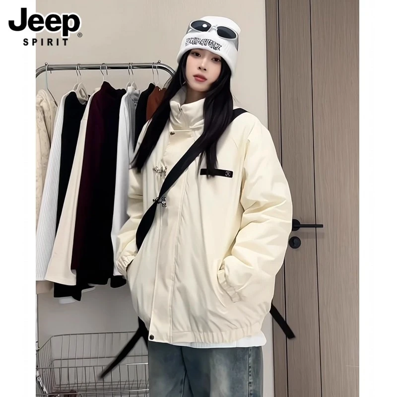 吉普男士飞行夹克新中式立领棉服冬季新款潮流金属飞机扣工装外套