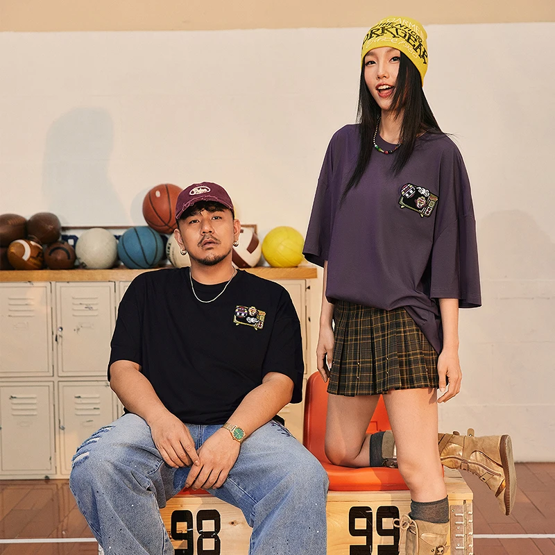 NMAX大码潮牌男装25年夏个性趣味魔术贴短袖T恤宽松情侣装FNT081