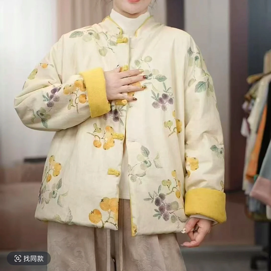 长袖厚款落肩袖厚款立领棉衣棉服两面穿常规新中式国风款