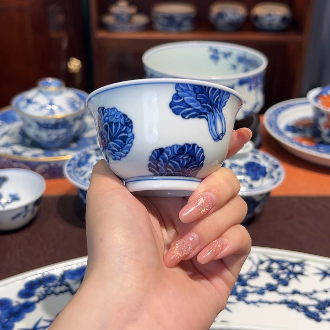 青花雯华堂手绘杯杯