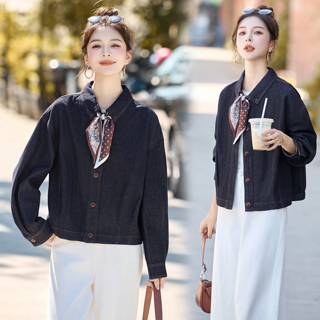 复古牛仔外套2025年秋季新款高级感休闲百搭时尚宽松翻领短款上衣