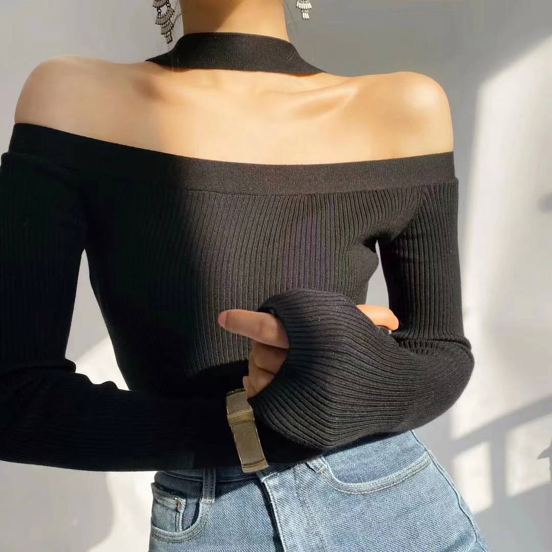 挂脖一字肩打底上衣8836