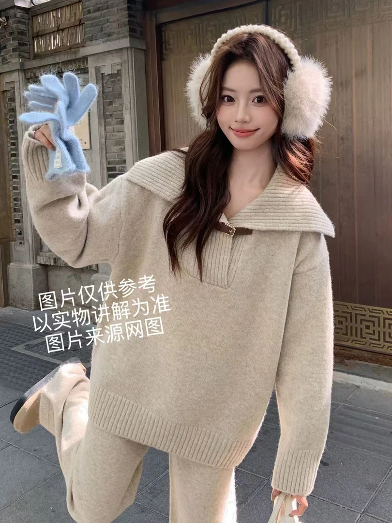 2025冬季新款大码女装韩版宽松慵懒风纸片加绒套装