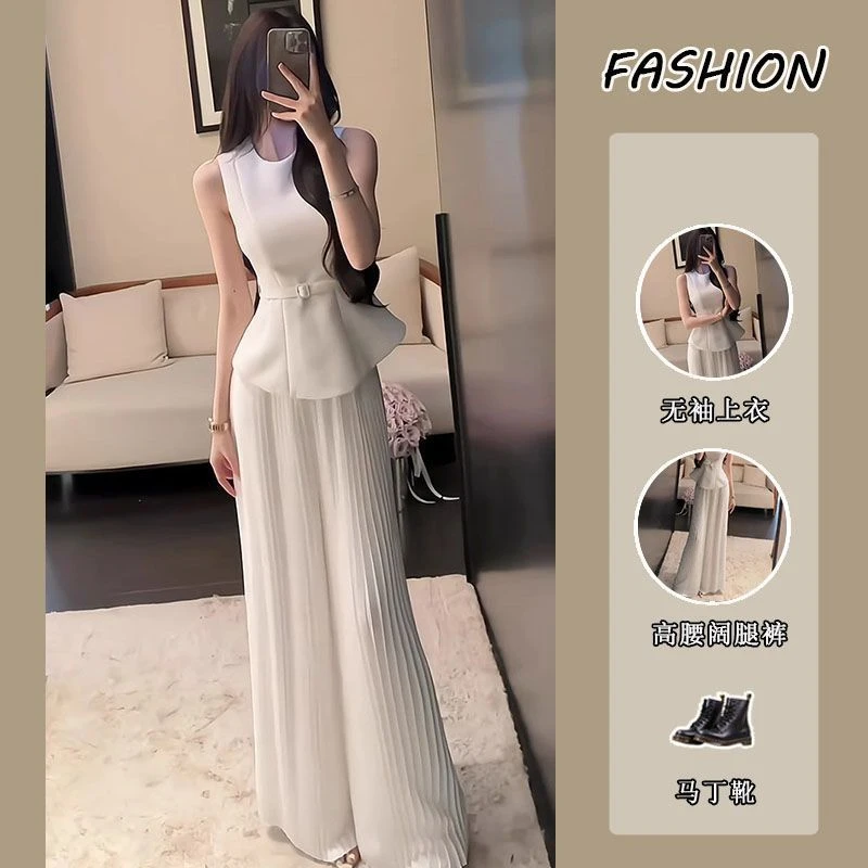 D2271纯欲风收腰显瘦辣妹高腰阔腿裤两件套夏季套装女韩版