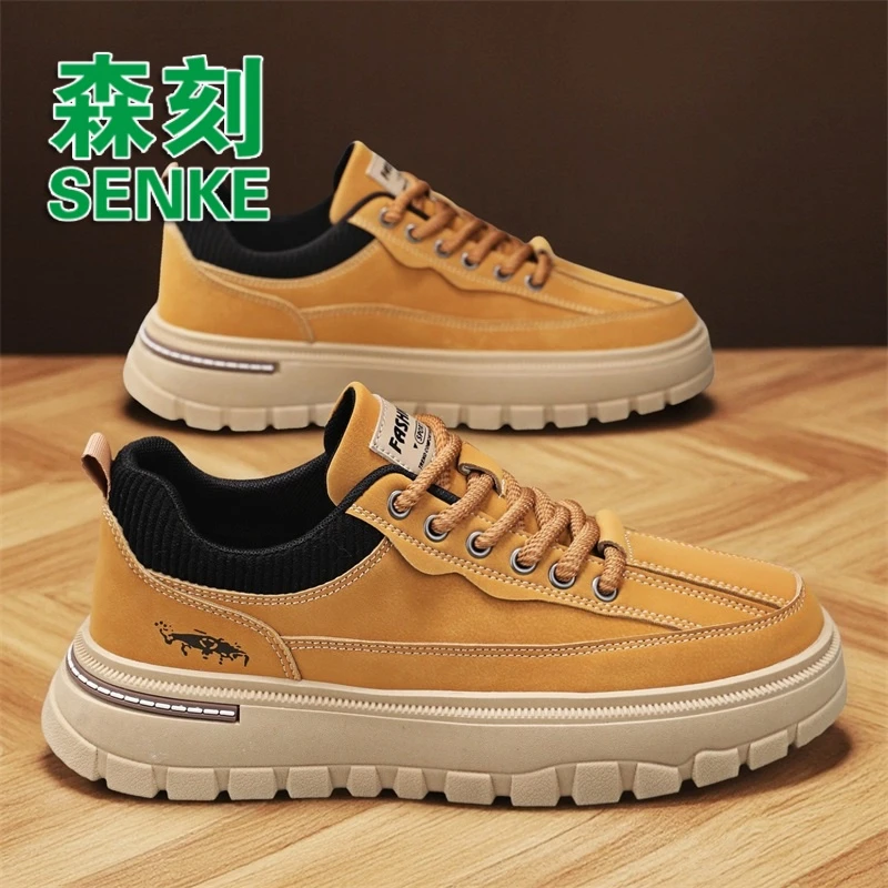 森刻工装鞋男士秋季户外休闲耐磨厚底运动板鞋休闲软底马丁靴板鞋