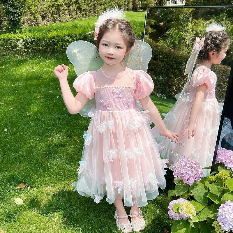 女童夏装连衣裙2025新款儿童翅膀蝴蝶仙子裙洋气宝宝礼服公主裙子