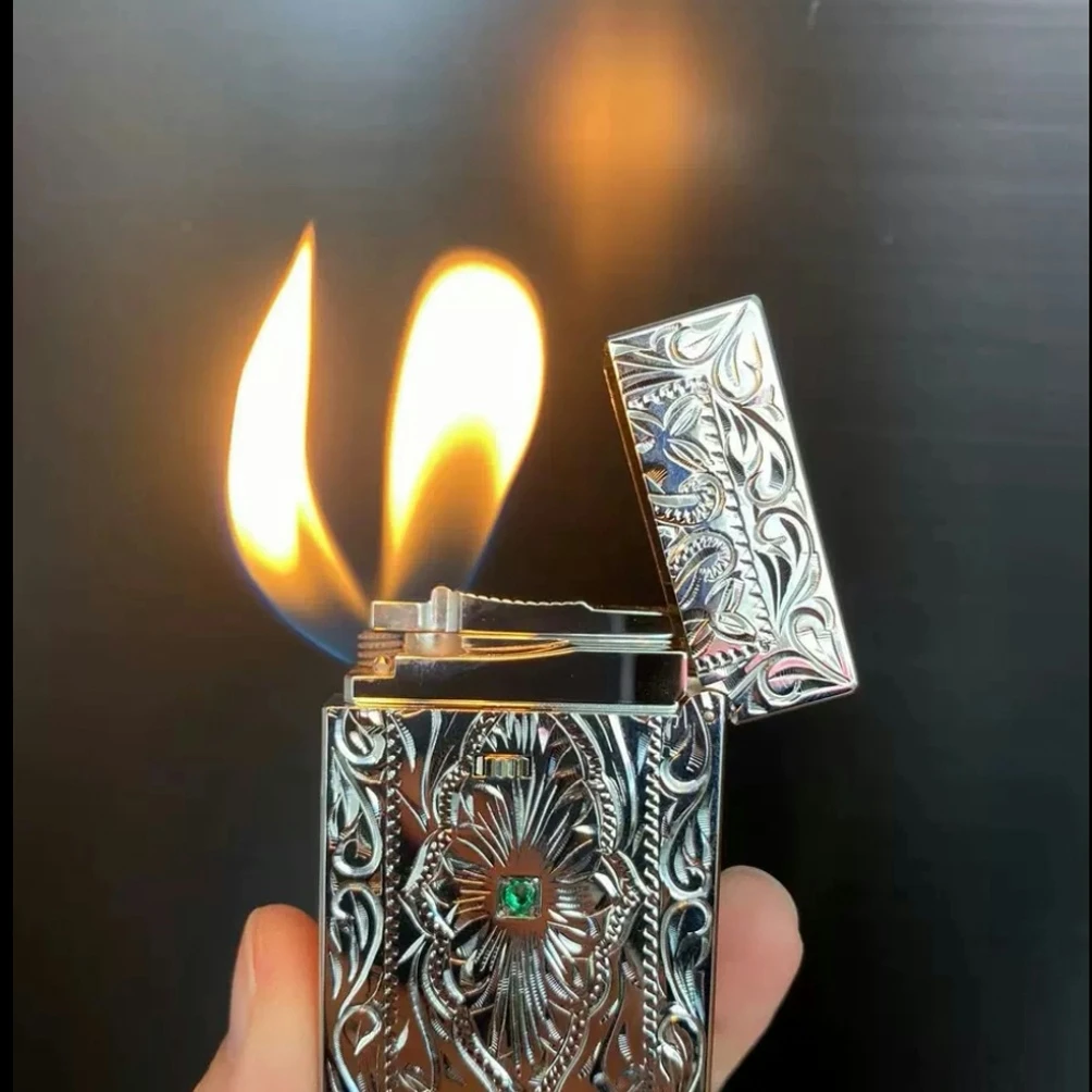 卡路双火防风朗声打火机 黄铜彩贝设计充气侧滑轮点火男士礼品
